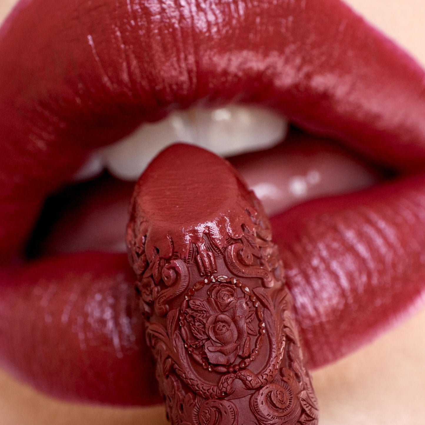 dark red curved lipstick -badstepmom